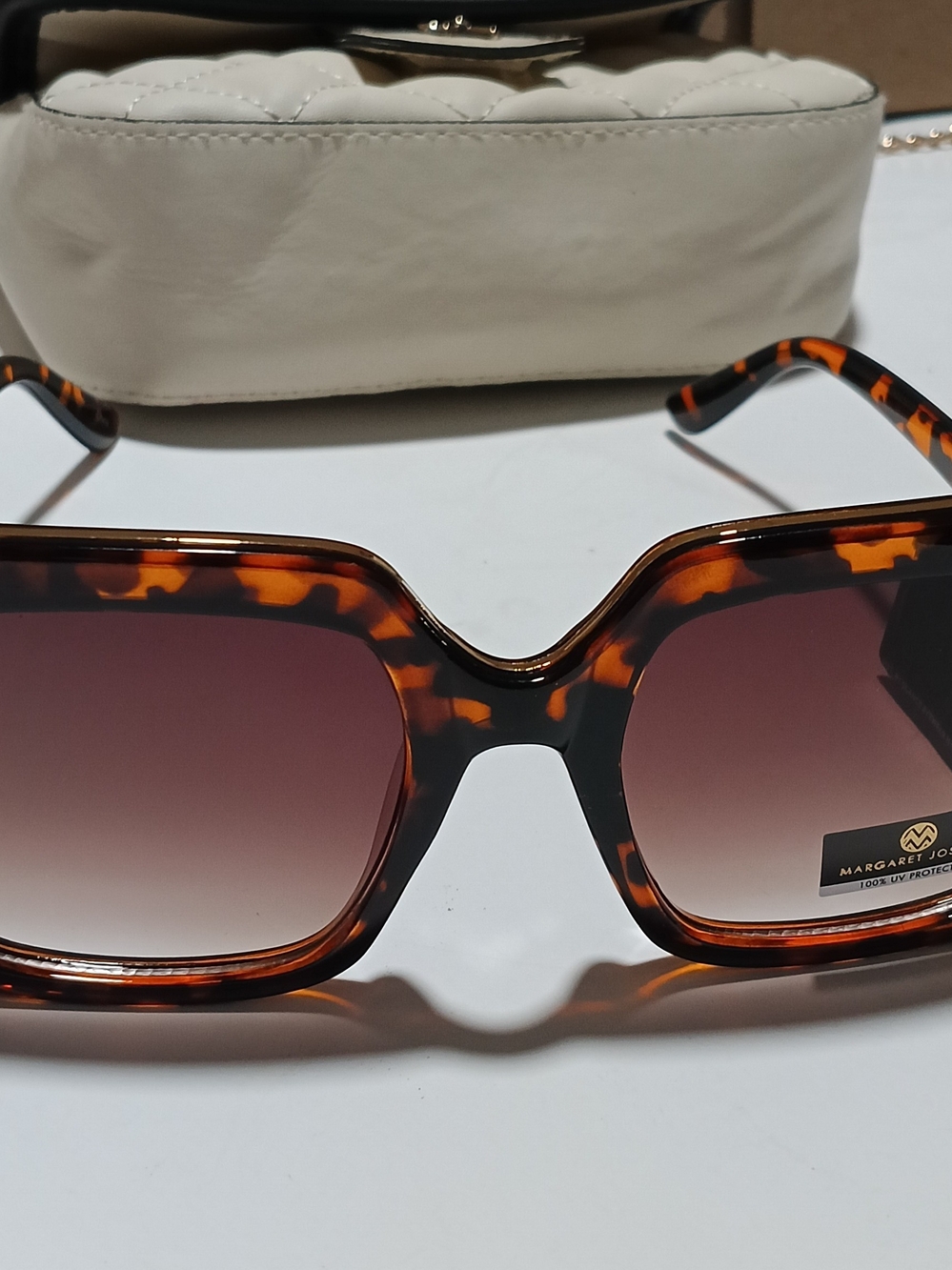 Margaret Josephs Women's Oversized Square Tortoise Shell Sunglasses Brown New - Picture 6 of 6